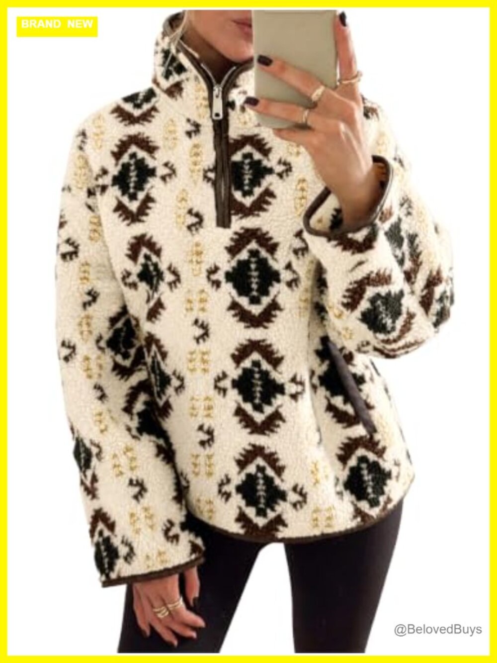 Sherpa Fleece Quarter Zip Pullover Sweatshirt Aztec Western Oversized